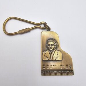 Vtg A.I.M. PGH Beethoven Piano Keychain Brass USA Made 1986 Music Lover Gift